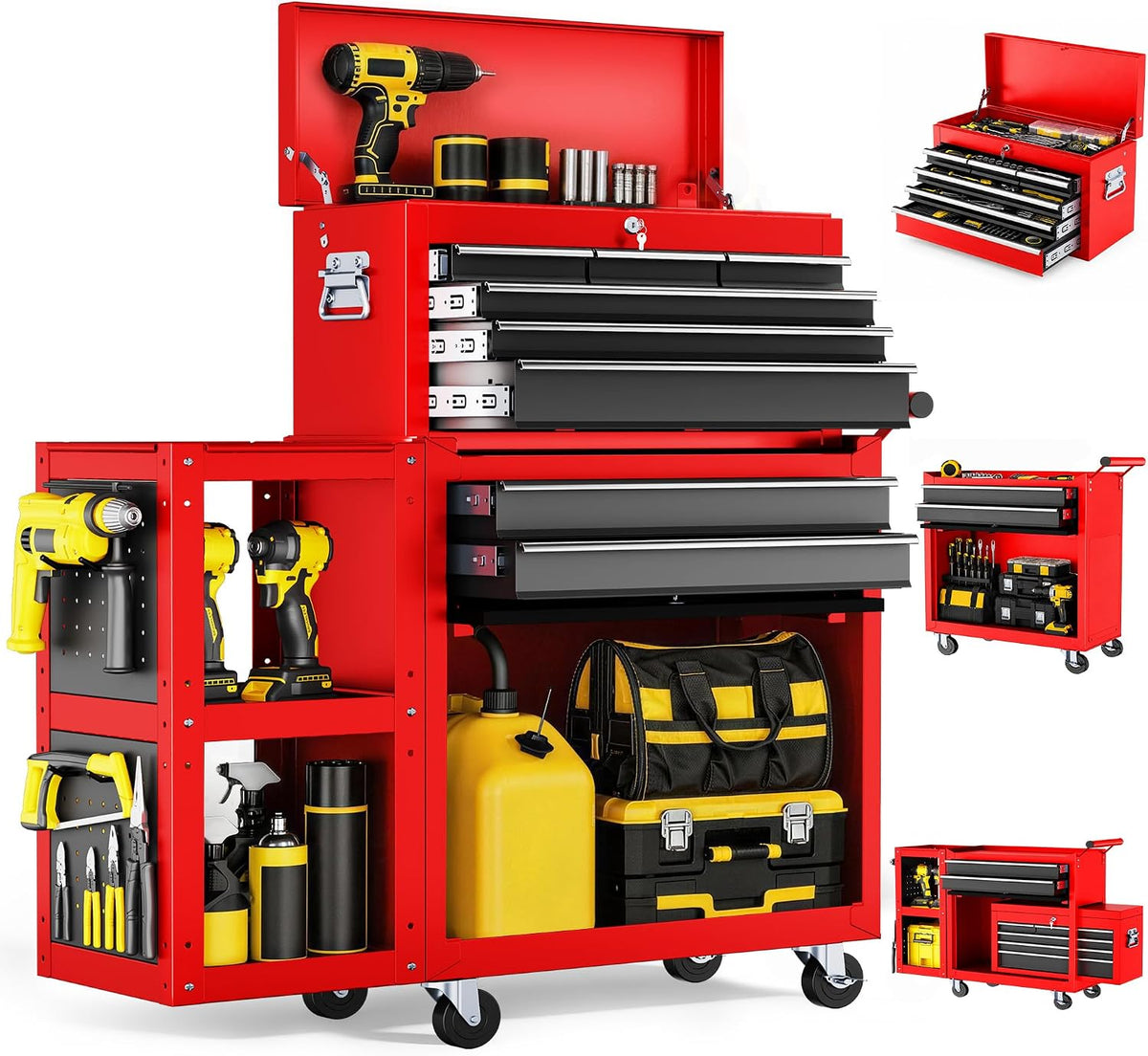 LDHTHOPI 8-Drawer Rolling Tool Chest, 3-in-1 Modular Tool Box