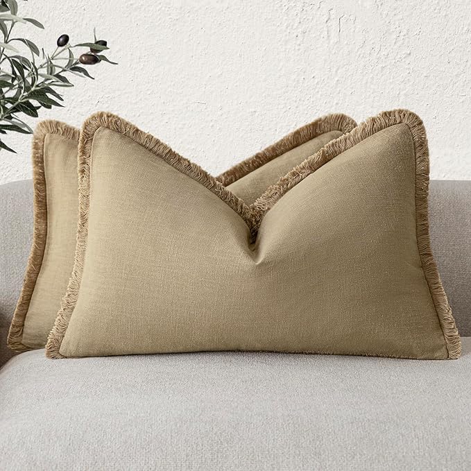 Foindtower Set of 2 Decorative Linen Fringe Lumbar Throw Pillow Covers by Foindtower