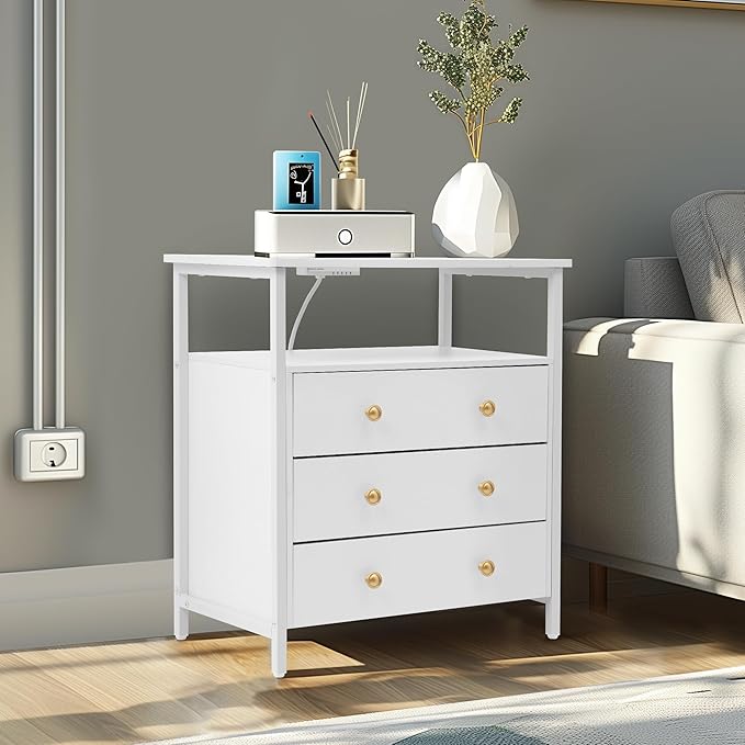 Edbuosy 3 Wooden Drawers Nightstand, 27 Inch Wide Night Stand Set 2 - Image 8