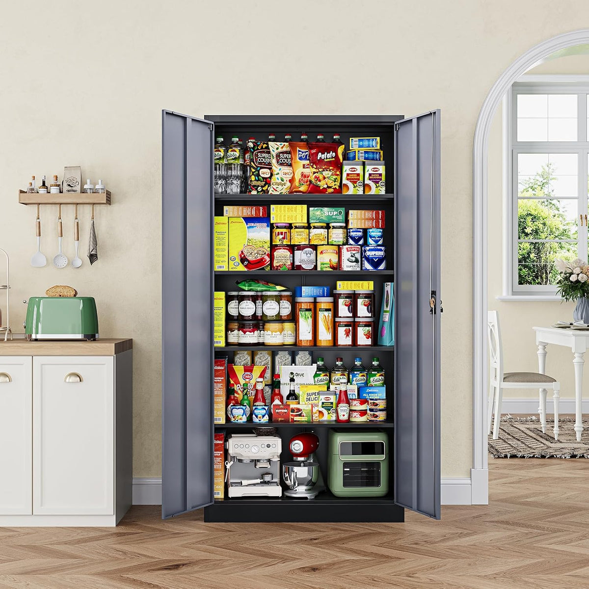 letaya metal garage storage cabinets with lock door, side view