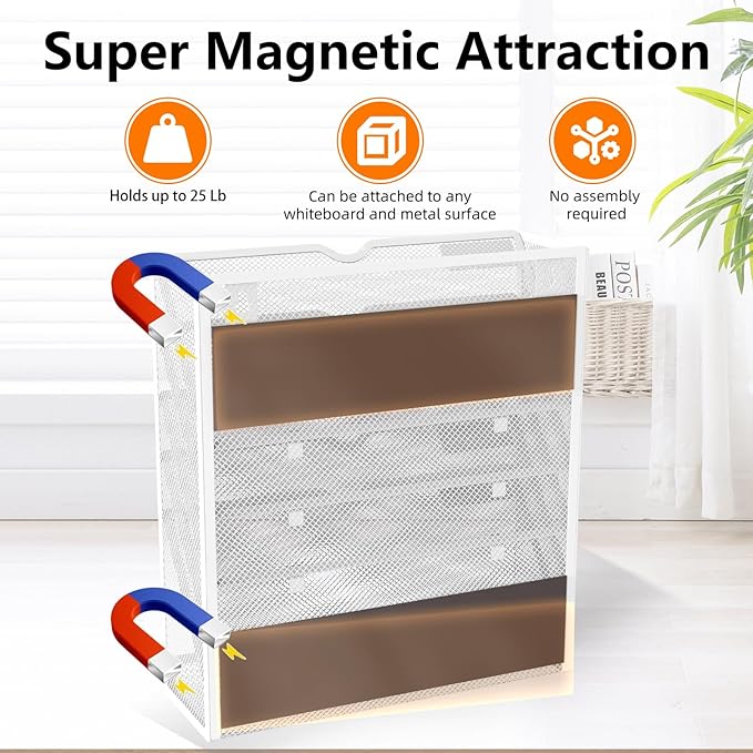 KZWKRG 6 Tier Magnetic File Holder, Large Capacity Mesh Hanging Wall Organizer - Image 4