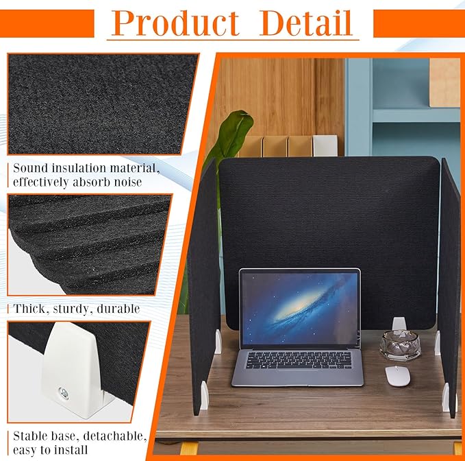 6 Pcs Desk Divider Privacy Panel 20 x 24 Clamp-on Acoustic Freestanding Desktop - Image 4