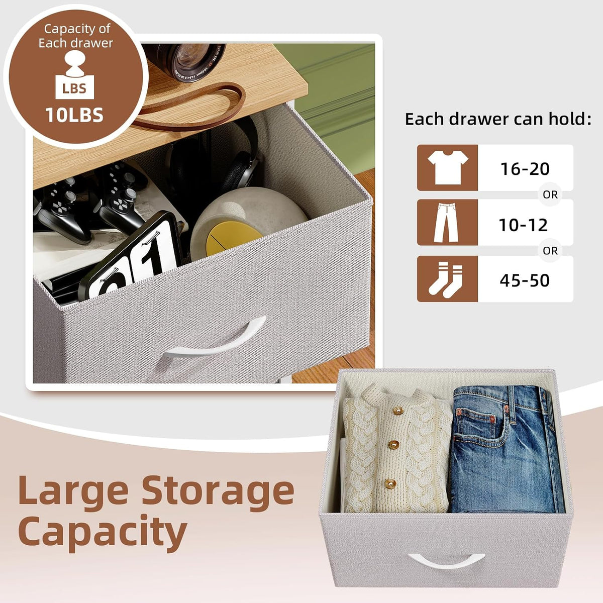 Somdot Tall Dresser for Bedroom, 5 Drawer Storage Cabinet, Ash Grey