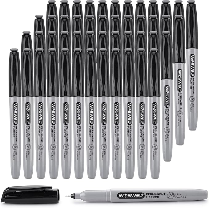 WOSWEL Permanent Markers Bulk, Ultra Fine Point, 48 Pack Black Permanent Marker by WonderfulOptions
