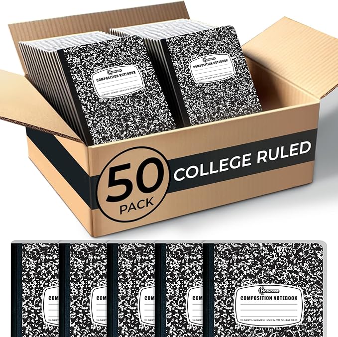 Rosmonde 50 Pack Bulk Composition Notebooks College Ruled, 200 Pages, 9-3/4 x by Rosmonde