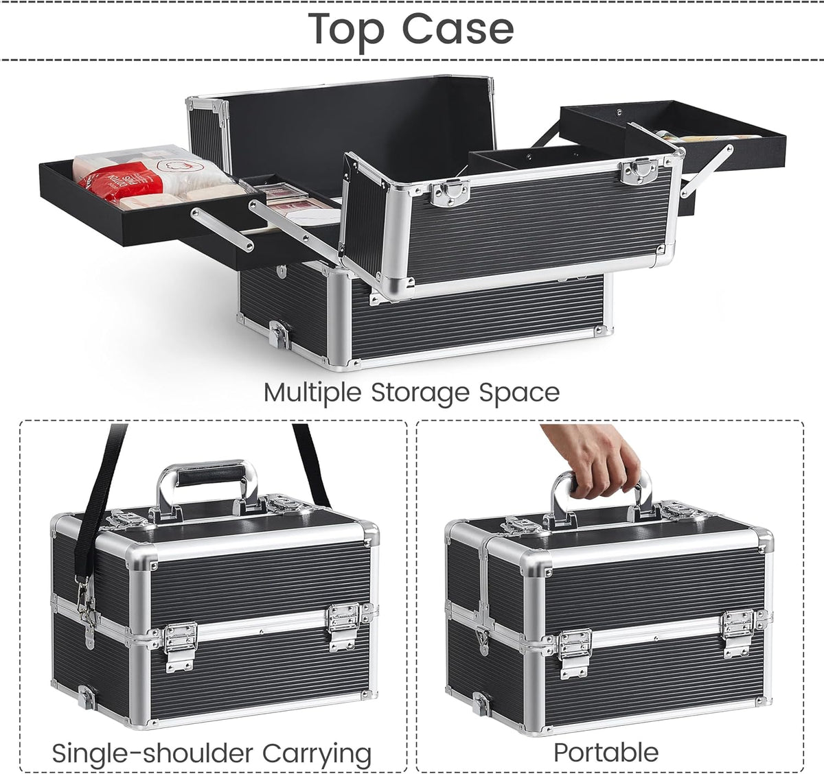 Yaheetech 5 in 1 Rolling Makeup Train Case, Lockable Black Cosmetology Cart