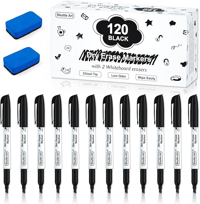 huttle Art Dry Erase Markers, 120 Pack Black Whiteboard Markers by ShuttleArt
