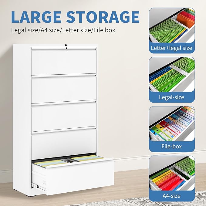 FLIXELIO 5 Drawer Metal Office Storage Filing Cabinet - Image 4