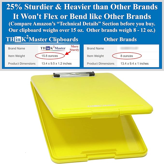 Think2Master Yellow Plastic Storage Clipboard. | 25% Heavier & 25% Sturdier| - Image 2