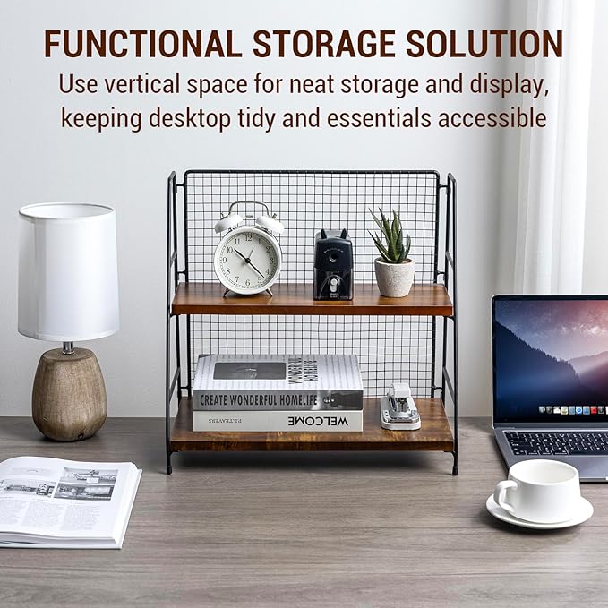 MyGift 2 Tier Premium Acacia Solid Wood Desk Shelf - Image 5