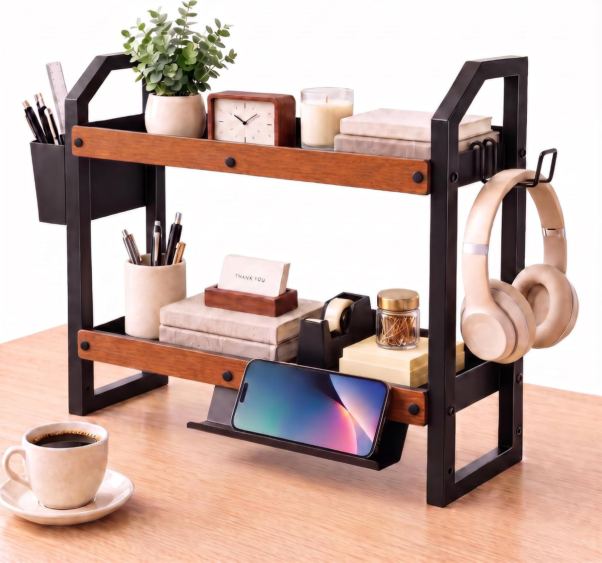 Desk Shelf Organizer, Shelf for Top of Desk, Office Desktop Storage Rack