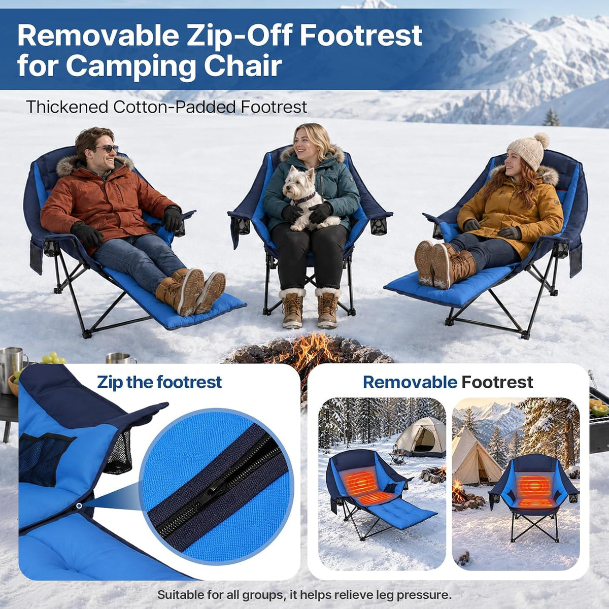 ZENPETIO Oversized Heated Camping Chair with 20000mAh Battery & Footrest
