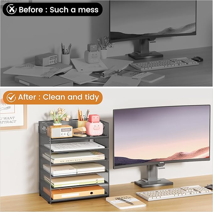 Subekyu 6-Tier Desk Paper Organizer, Desktop File Letter Tray - Image 2