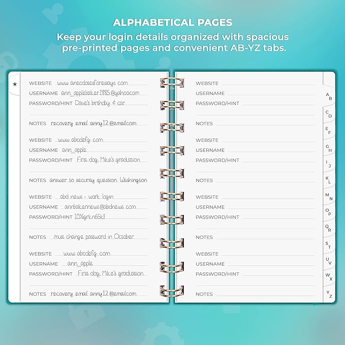 Clever Fox Password Book Spiral – Mini Internet Address & Password Organizer - Image 3
