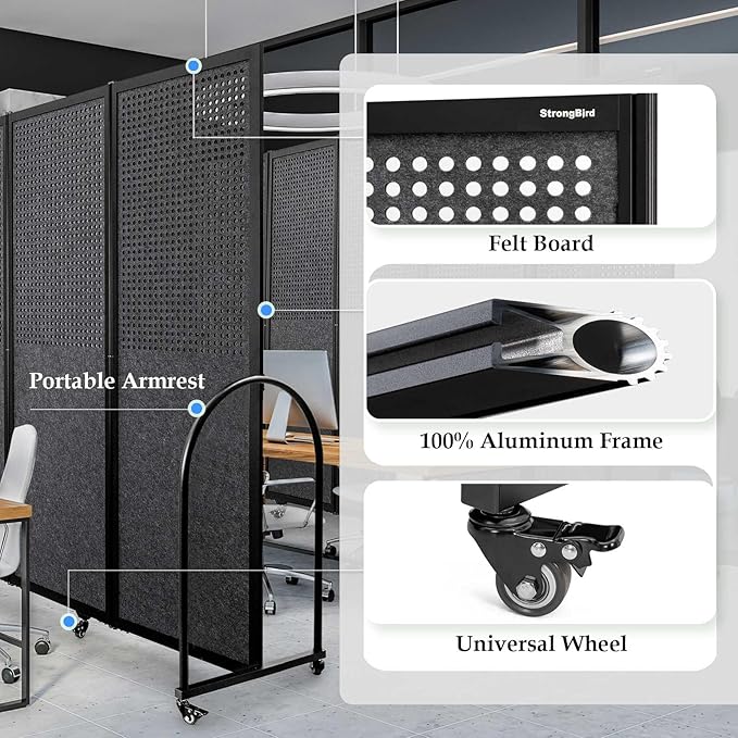 Folding Room Partition, Freestanding Privacy Divider, Portable Office Divider - Image 4