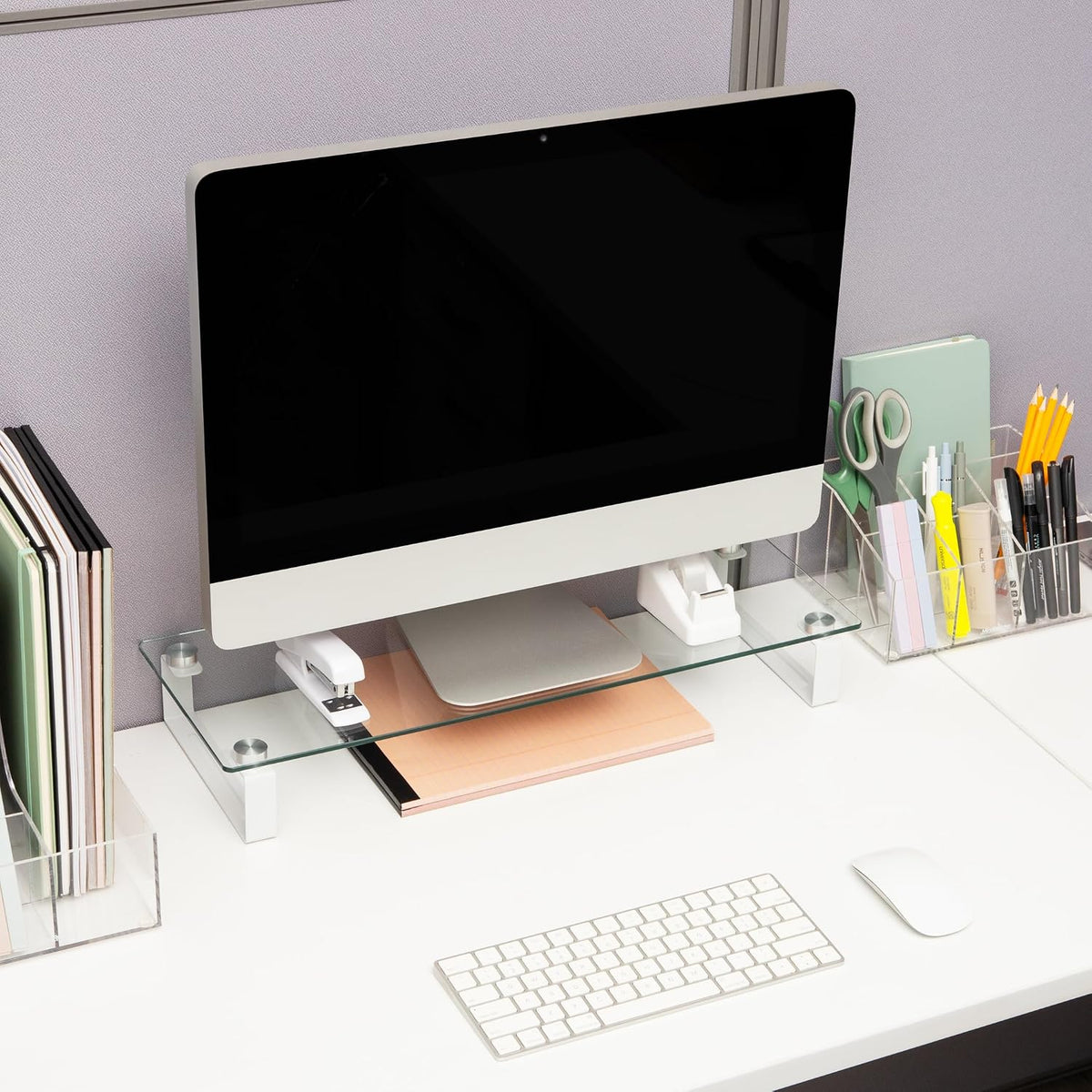 Mind Reader Monitor Stand, Contemporary, Desktop Organizer, Laptop Riser, Off...