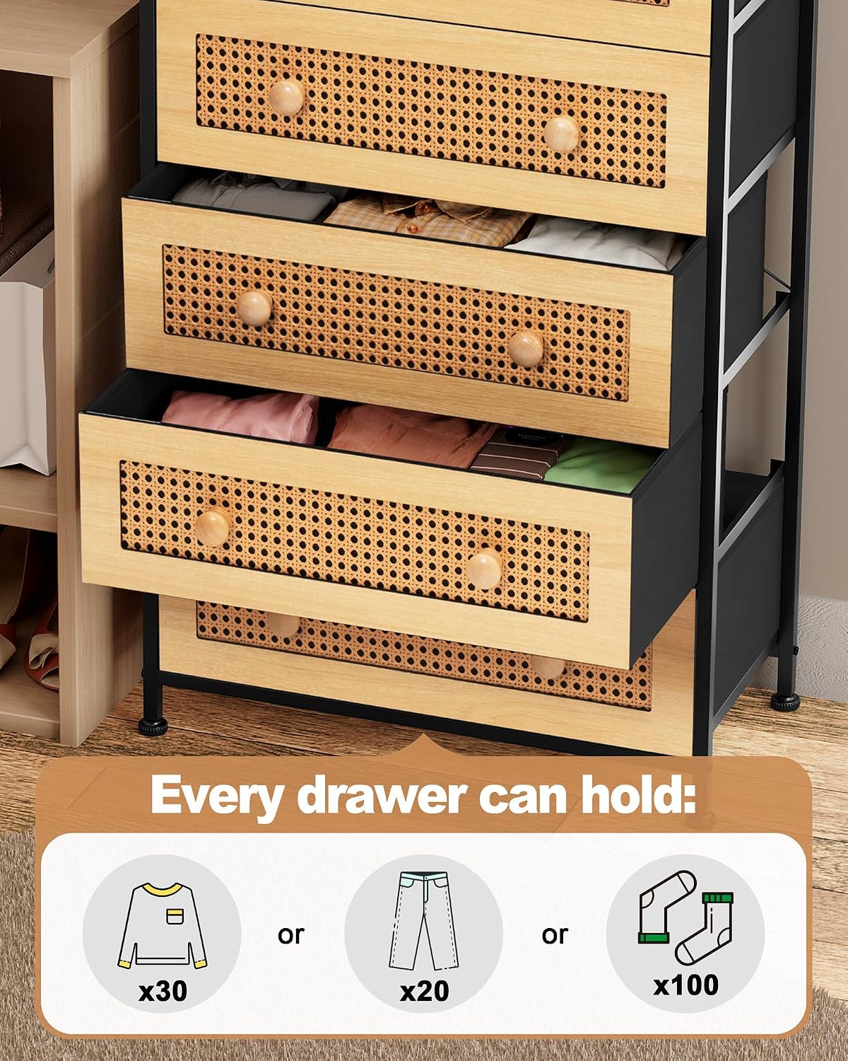 Crestlive Products Rattan Dresser Tall Storage Tower, Chests of Drawers, Easy...