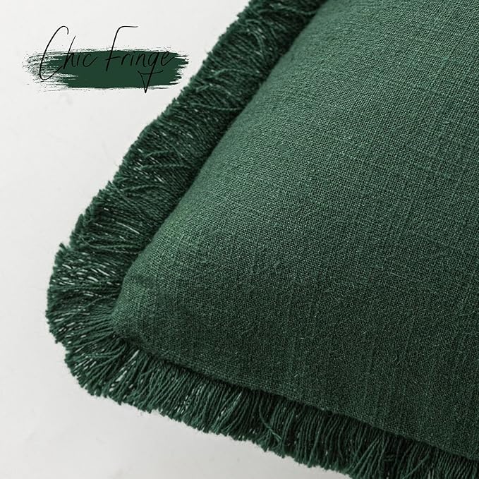 Foindtower Set of 2 Decorative Linen Fringe Throw Pillow Covers Cozy Boho - Image 3