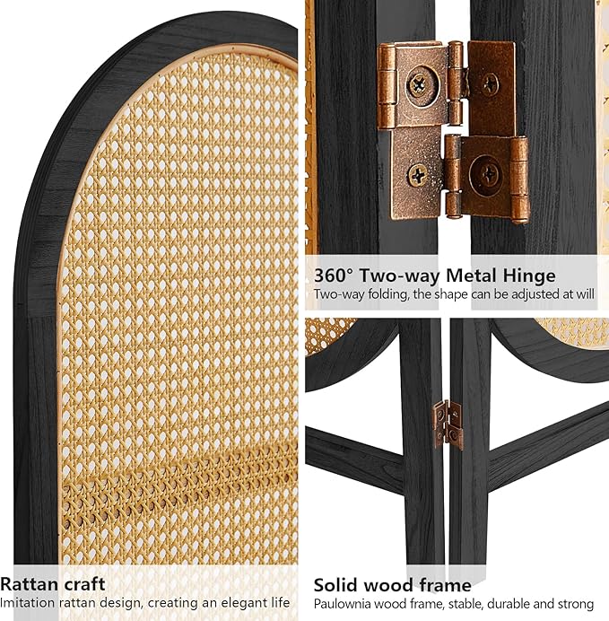 Asnefeli Room Divider 3 Panel, Hand-Woven Rattan Room Divider - Image 2