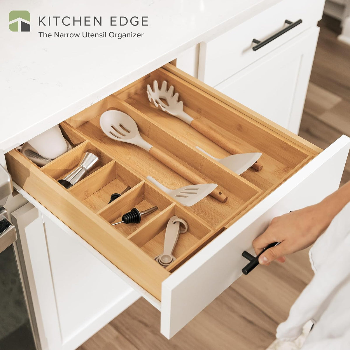 KitchenEdge Utensil & Junk Drawer Organizer, 10.5-19 in, Bamboo