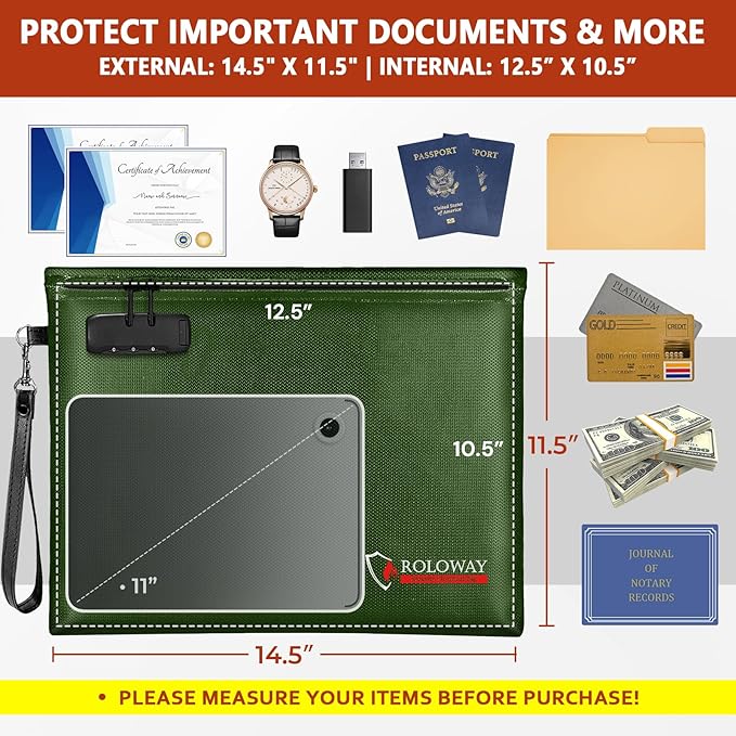 ROLOWAY Fireproof Document Bag, 6400℉ Fireproof Money Bag - Image 2