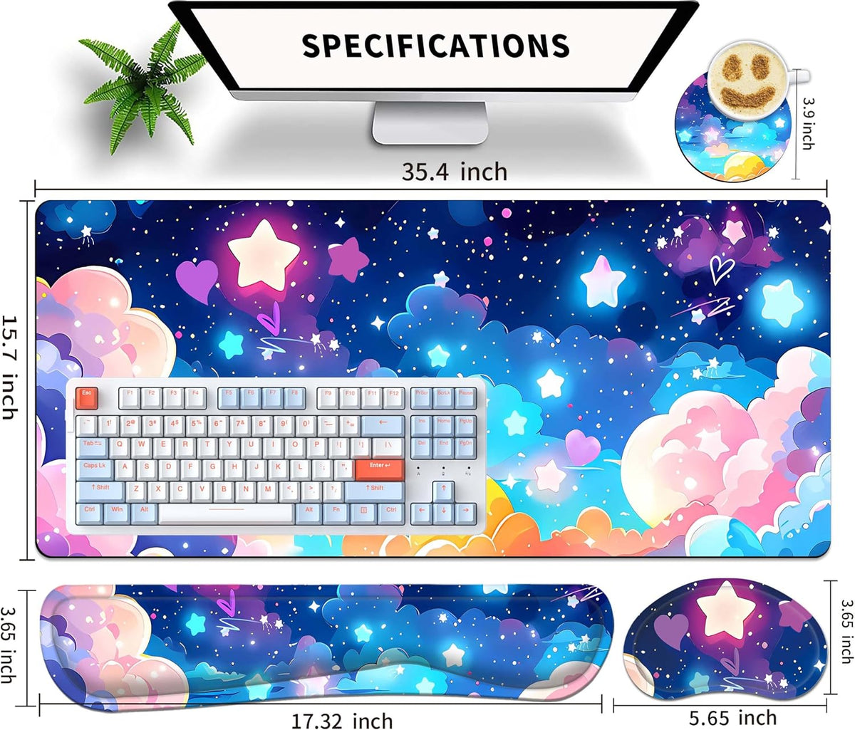 Large Mouse Pad Set 35.4 x 15.7 with Keyboard Wrist Rest, Wrist Support, and ...