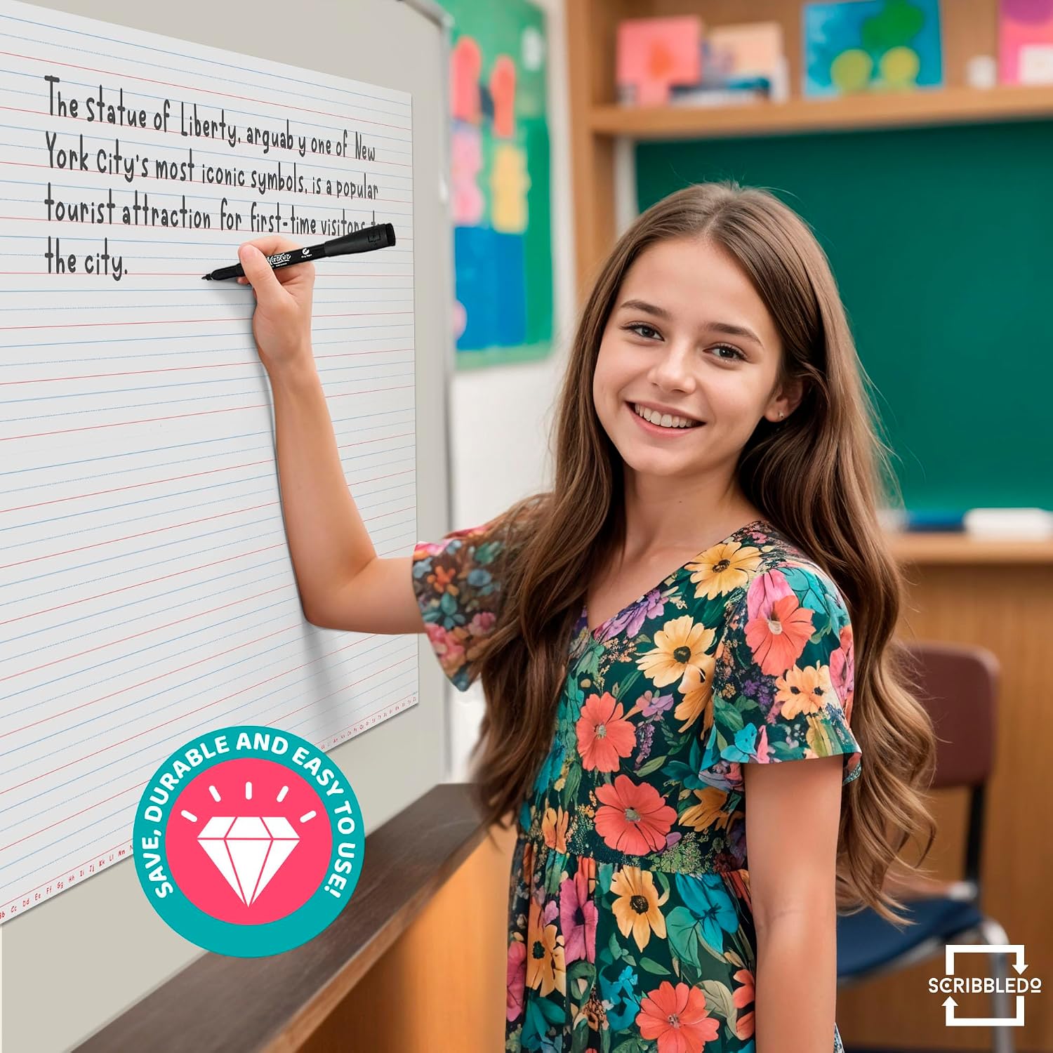 SCRIBBLEDO 30”x24” Large Magnetic Notebook Paper For Classroom Elementary Classroom Must Haves for Teachers Elementary Giant Dry Erase Magnetic Lined Paper for Whiteboard Third Fifth Grade Handwriting