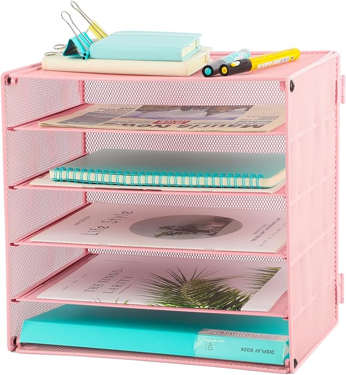 EASEPRES 5 Slot Mesh Desk Organizer Tray, File Paper Letter Folder Holder by EASEPRES