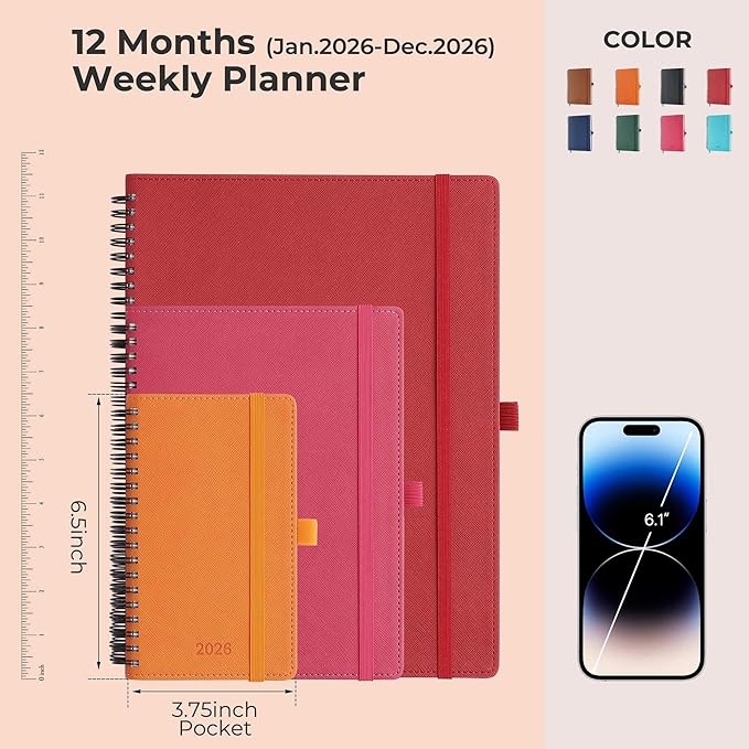IN-LUXPRO Planner 2026 Daily Weekly and Monthly, 6.5"x3.75", 12 Months Spiral - Image 2