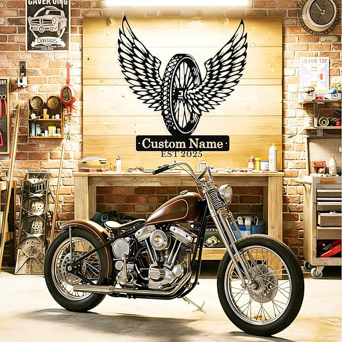 Custom Motorcycle Wheel Metal Signs Personalized Biker Name Sign Custom Garage - Image 2
