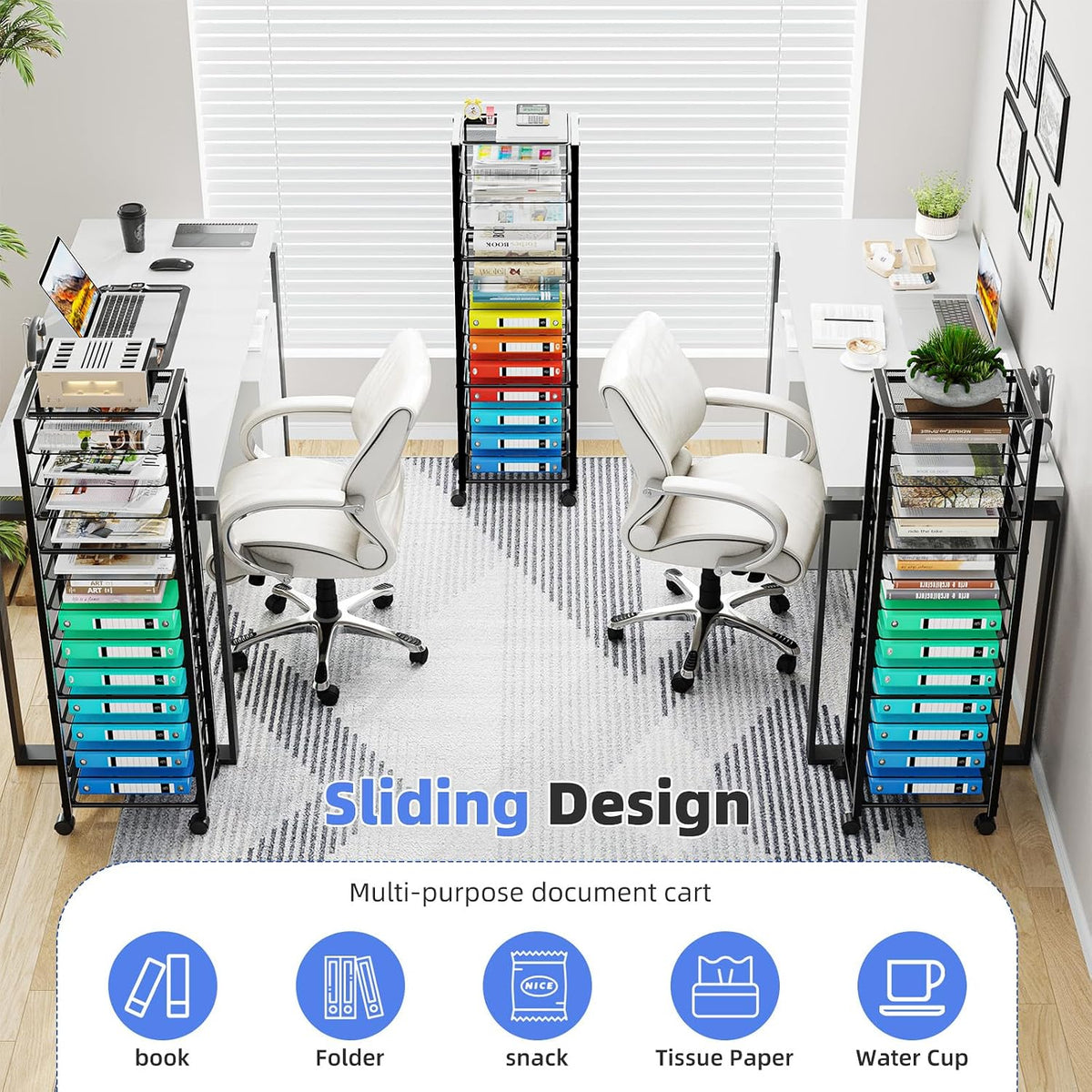 Simple Trending 14 Tier Rolling File Cart, Desk File Organizer, Paper Letter ...