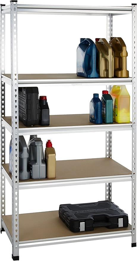 Amazon Basics Double Post Press Board 5 Tier Shelf 36 x 18 x 72, Aluminum | - Image 7