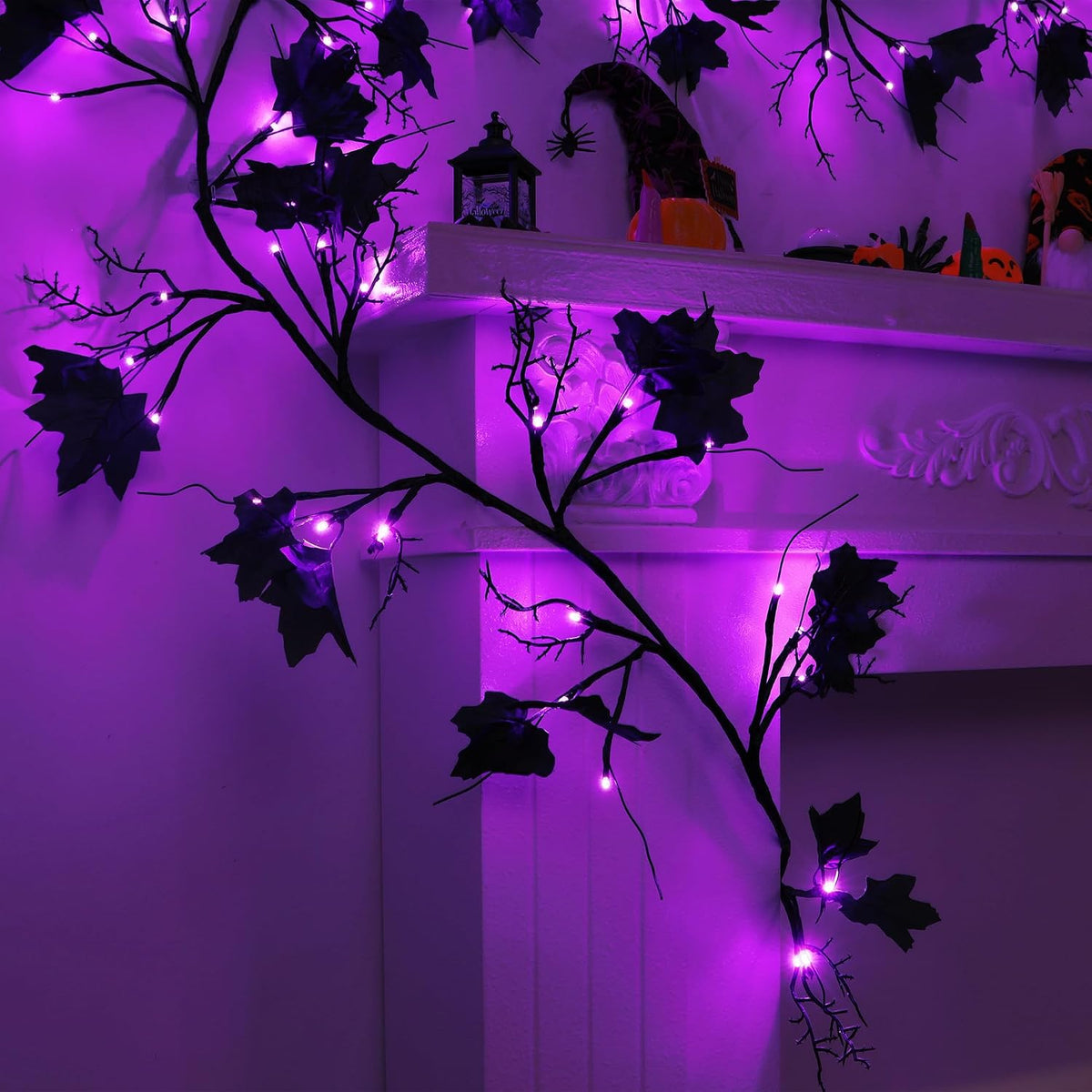 FLYSNK 9 FT 72 LED Halloween Willow Vine Twig Decorations With Purple Lights ...