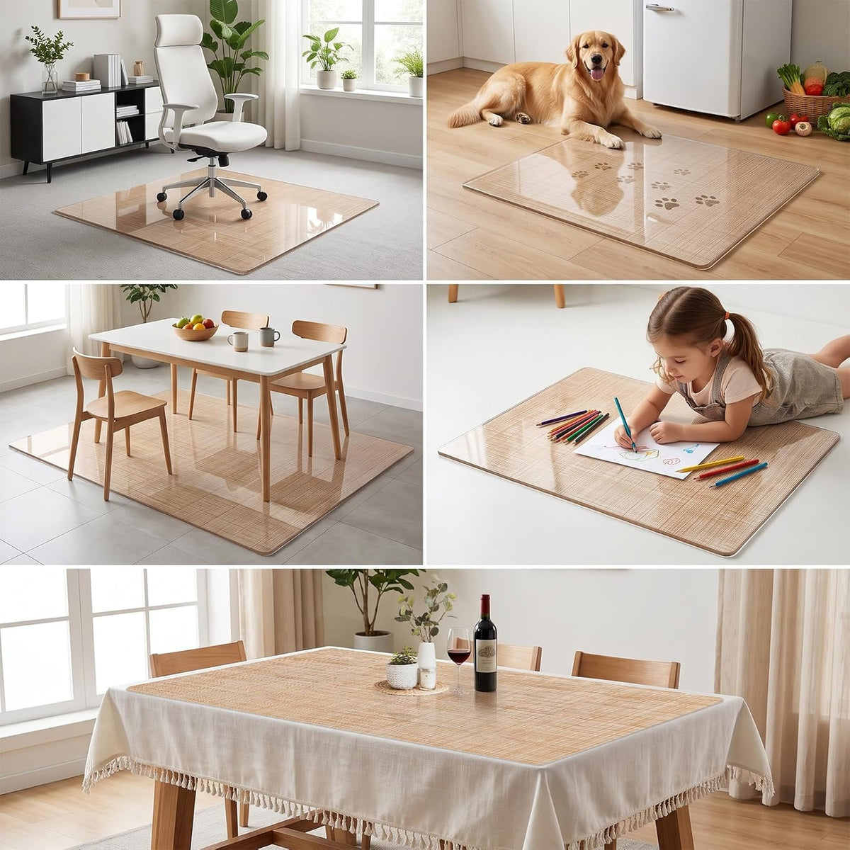 Tempered Glass Floor Mat 48" x 36" Office Chair Mat 1/5" Thick...