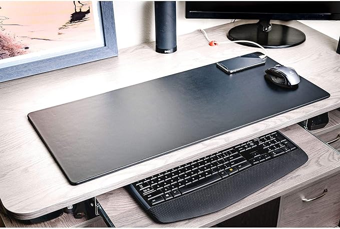 Black Leather 30" x 12.5" Keyboard/Mouse Desk Mat - Image 2