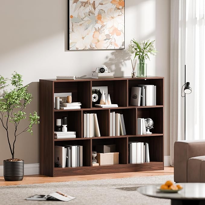 Cozy Castle Brown Bookshelf, 3-Tier Open Shelf Bookcase, 10 Cube Storage - Image 8