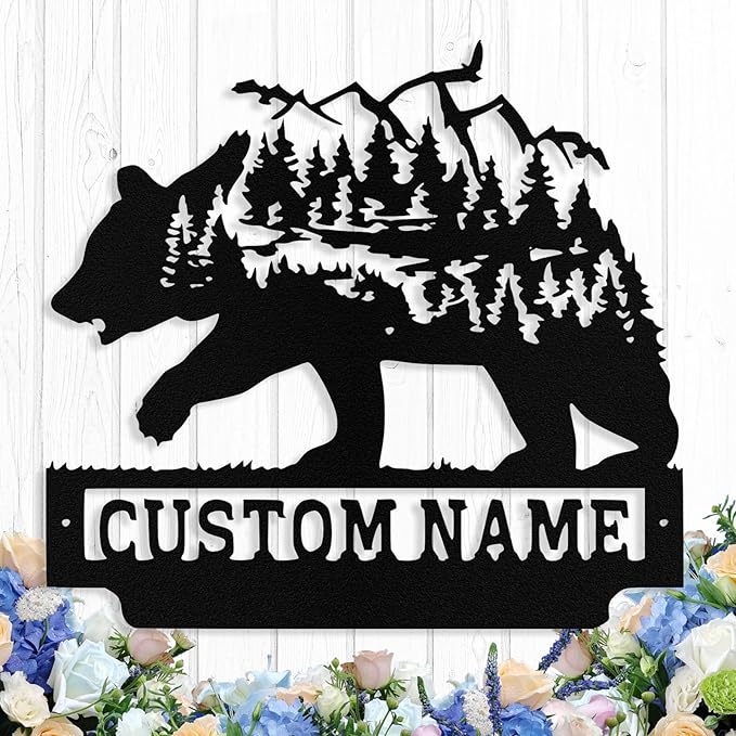 Custom Bear Metal Sign, Custom Bear Metal Wall Art Decor, Personalized Last by logo