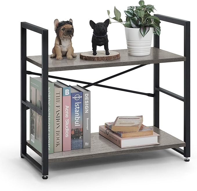 CAPHAUS 2 Tier Small Bookshelf, 24 Inch Width Free Standing Shelf, Bookcase by CAPHAUS