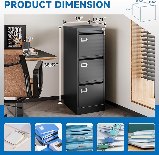 BYNSOE 3 Drawer File Cabinet - Image 3
