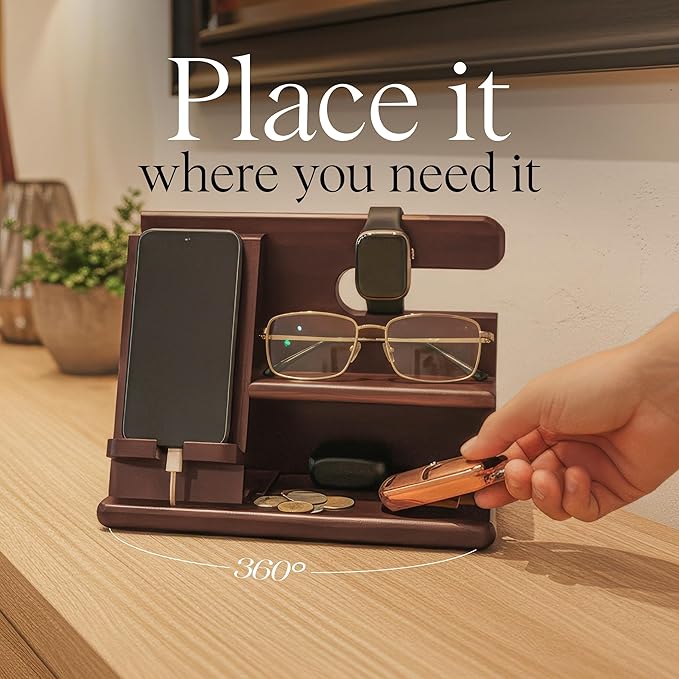 SHARPSPACE Night Stand Organizer – Wood Phone Docking Station, 360° Rotating - Image 6