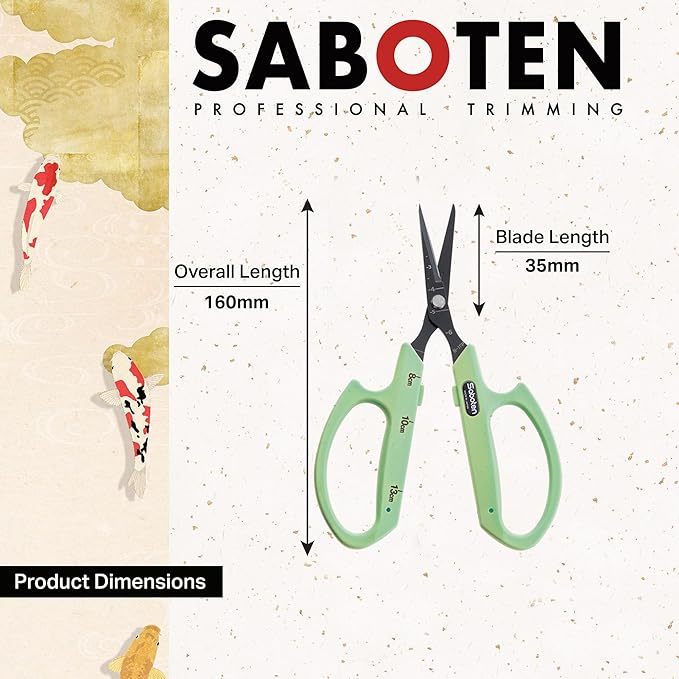 Saboten Fluorine Coated Straight Blade Trimming Scissors Green PT-1 160mm - Image 2