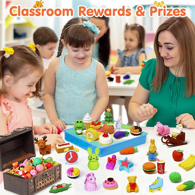 Moosia 60 Pack Animal Pencil Erasers - Image 3