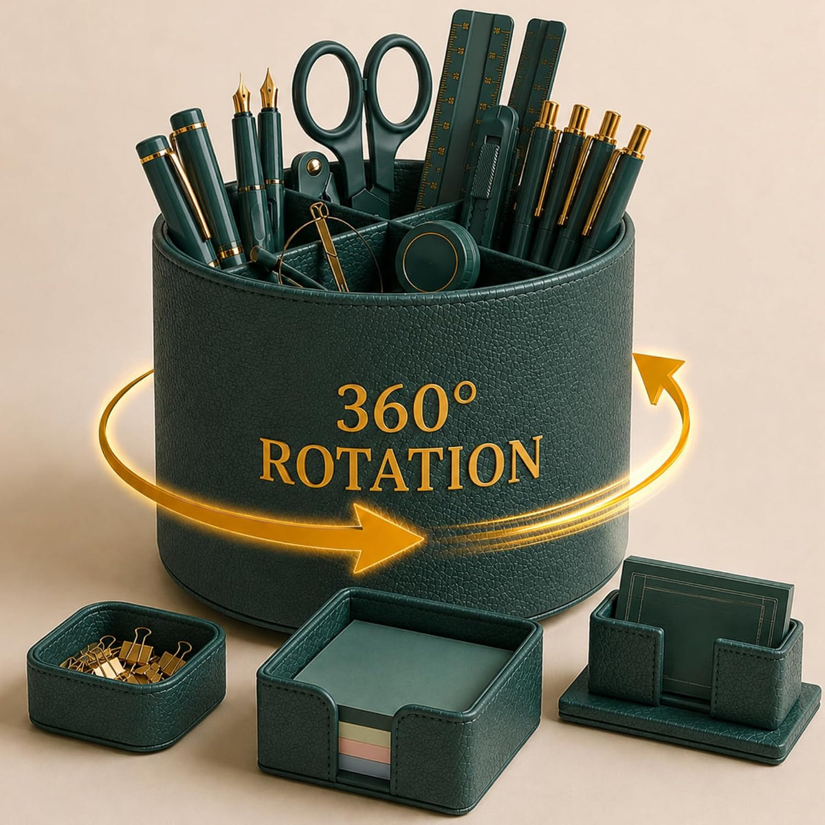 4 Pcs Aesthetic PU Leather Desk Organnizer Set, Green