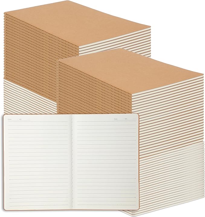 miikoul 100 Pack A5 Kraft Paper Notebook Lined Journal Bulk, 8.3 X 5.5 Inch by Welcometomiikoul