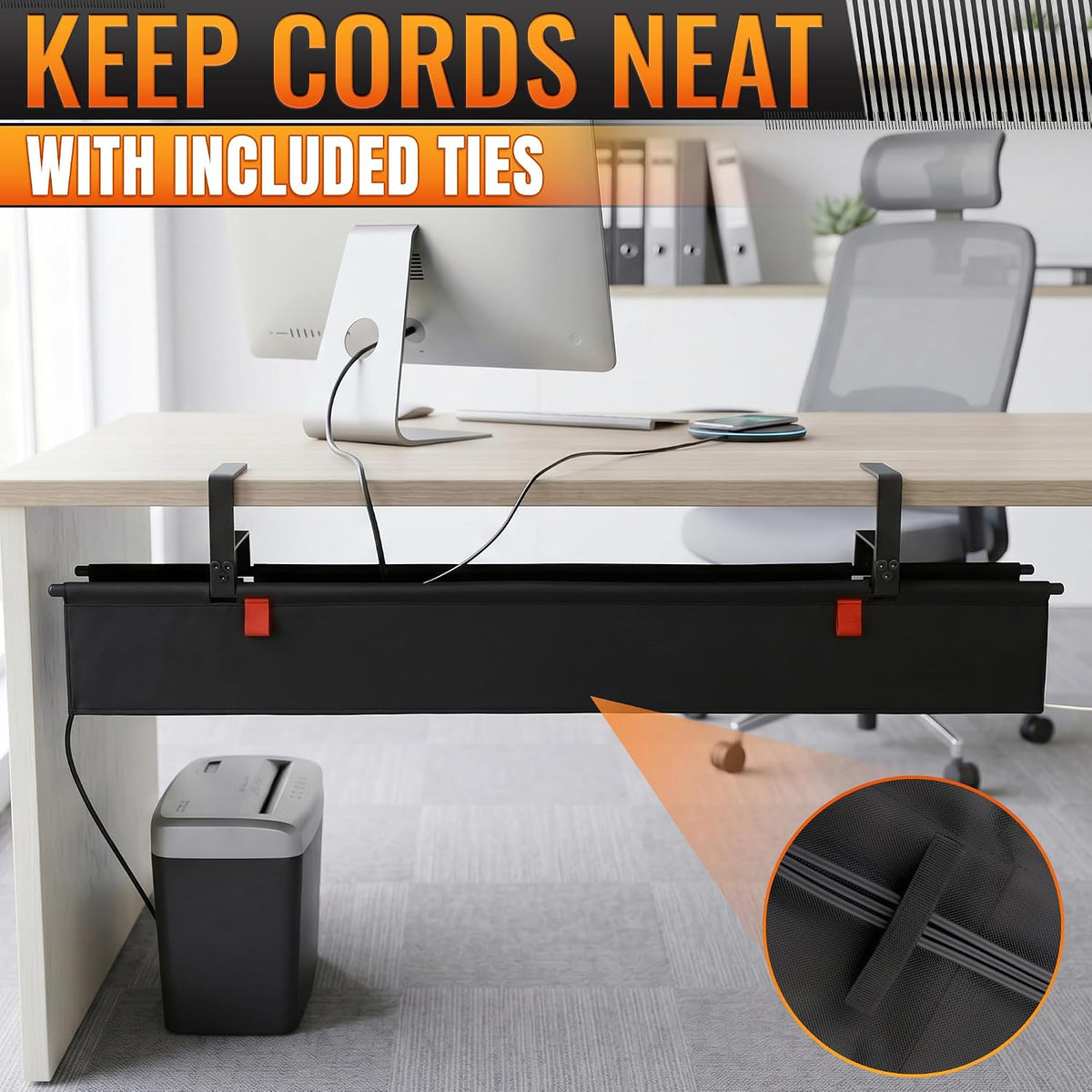 Under Desk Cable Management Tray 36" — No Drill Clamp-On Cord Organizer ...