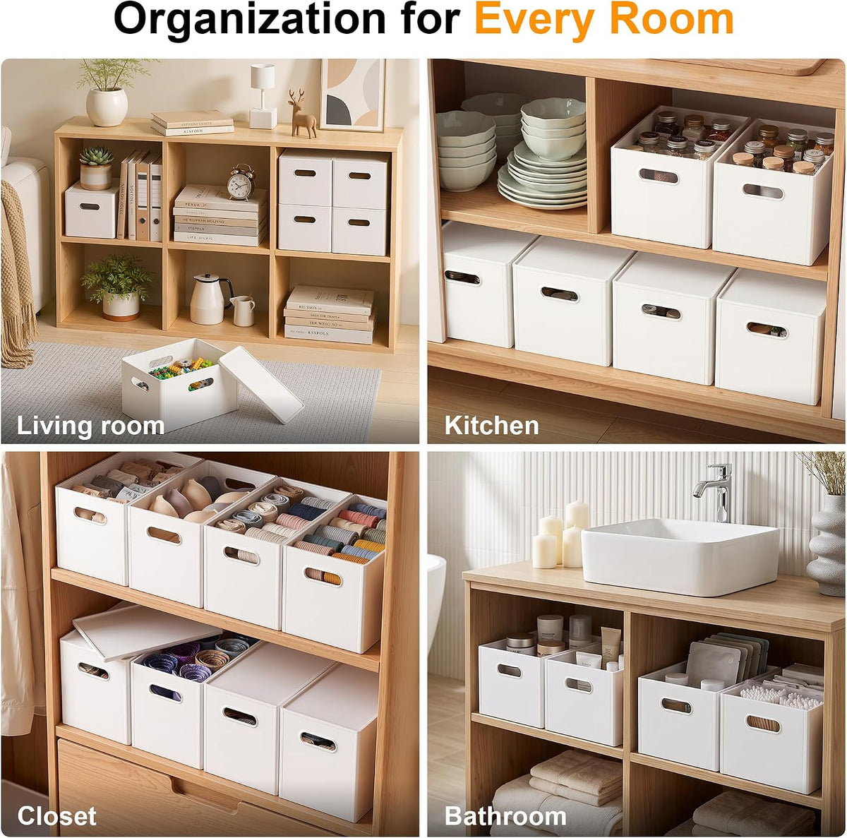Plastic Storage Box with Lids Stackable 4Side Handles, 11.6QT-2PCS