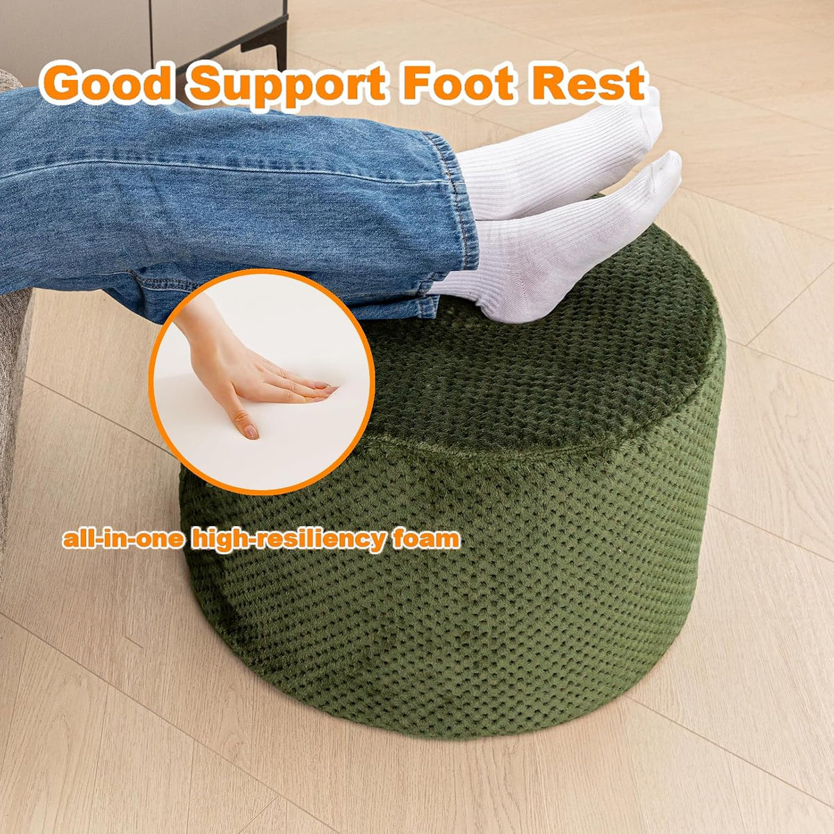 20"x14" Round Foam Stuffed Pouf Ottoman, Under Desk Footrest,Deep G...