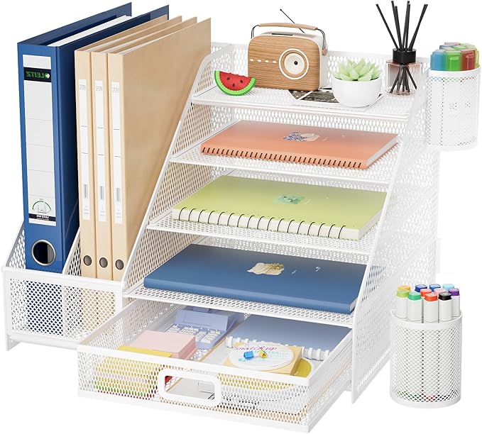 Marbrasse Desk Organizer with File Holder, 5-Tier Paper Letter Tray Organizer by Marbrasse