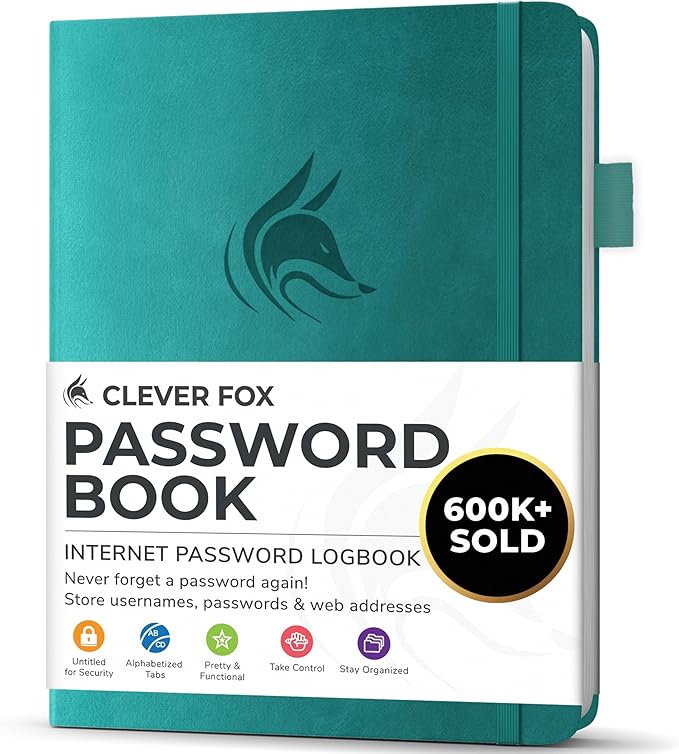 Clever Fox Password Book with alphabetical tabs. Internet Address Organizer by CleverFox