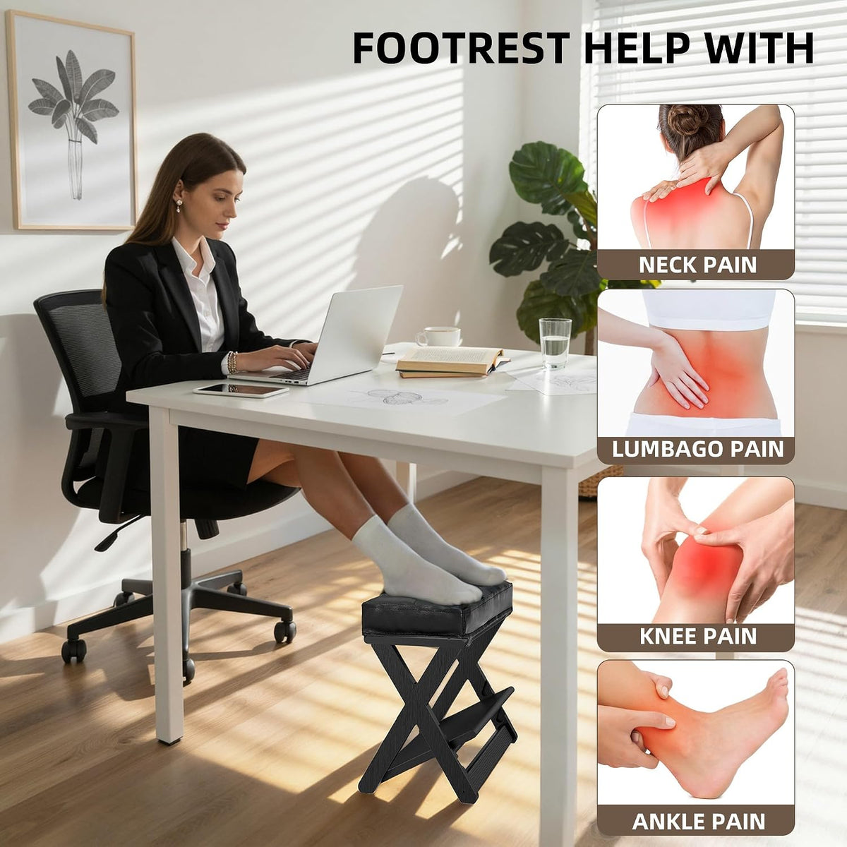 Adjustable Foot Rest Under Desk at Work, Wooden Footrest